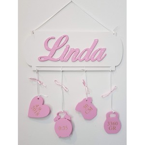 Personalizované meno na tabuľke s údajmi o narodení Linda 2