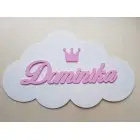 Drevené meno na obláčiku šírka 50cm Dominika