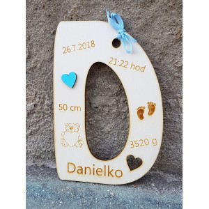 Wooden letter with name and data approx. 30 cm Adamko | LYMFY.sk | Children's wooden products