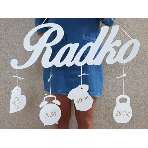 Large wooden name with dimensions 70cm