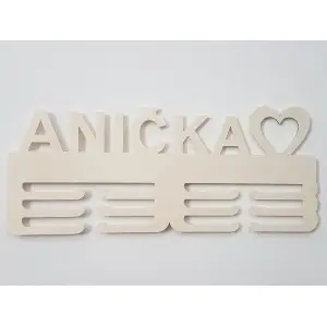 Wooden medal hanger with name and heart 45cm 2