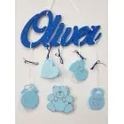 5 pendants with the name Oliver and a little cat