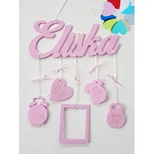 5 hanging wooden name plaques