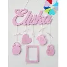 5 hanging wooden name plaques