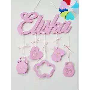 5 hanging decorations wooden name cloud