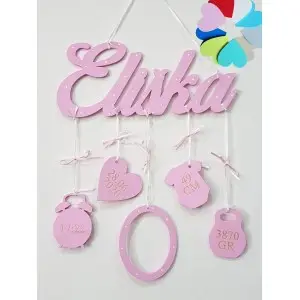 5 hanging decorations wooden name-oval