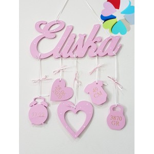 5 hanging wooden name hearts
