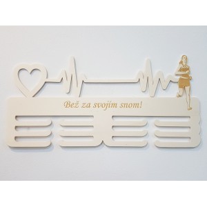 Holzmedaillenhalter mit Lasergravur 45 cm lang und Herzschlag 2