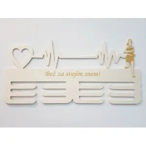 Holzmedaillenhalter mit Lasergravur 45 cm lang und Herzschlag 2