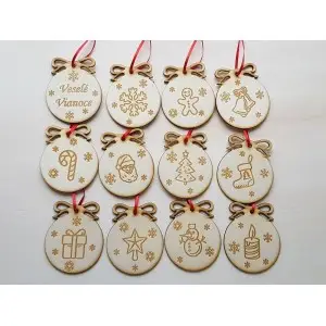 Wooden Christmas snowflakes 8cm packaging 12pcs
