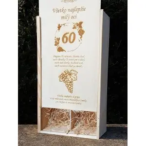 Holzgeschenkbox für 2 Flaschen Wein à 0,75 l - Geschenk zum 60. Geburtstag - Trauben 2
