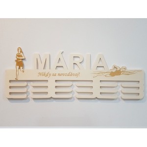 Wooden medal holder with name and laser text 55cm running swimming 2