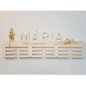 Wooden medal holder with name and laser text 55cm running swimming 2