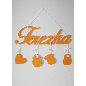 Wooden name with details color orange