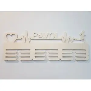 Wooden medal hanger heartbeat pulse + name 55cm 2