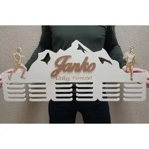 80cm wooden medal hanger with laser engraving and the name - Janko