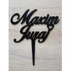 Wooden custom-made sign with 2 names width 15cm painted