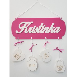 5 hanging accessories with name color beige | LYMFY.sk | Name with birth data - name on the wall