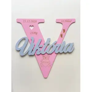 Wooden letter with name and details approximately 30cm - Victoria