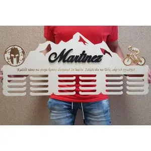 80cm wooden medal hanger for MOUNTAINS with laser engraving and name - Martinez