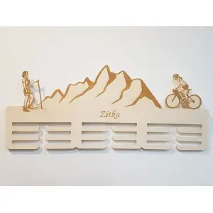 Wooden medal holder intricate design with laser engraving 55cm hiking and cycling 2