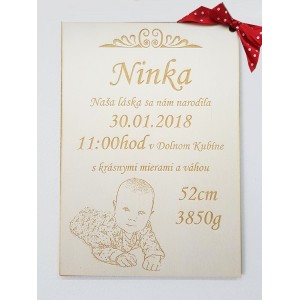 Holz Gedenktafel A4 mit Daten und Foto nach Maß