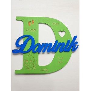 Drevené meno na obláčiku šírka 50cm Dominika | LYMFY.sk | Mená na stenu 30-80cm