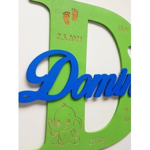 Drevené písmeno s menom a údajmi cca 30cm - Dominik 2