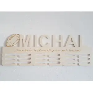 Wooden medal holder with name and laser text 55cm American football 2