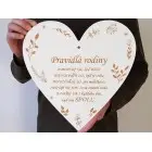 Drevená tabuľka srdiečko 35cm-Pravidlá rodiny NA MIERU