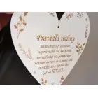 Drevená tabuľka srdiečko 35cm-Pravidlá rodiny NA MIERU