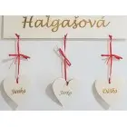 Drevená menovka RODINA šírka 30cm-3ks srdiečka