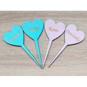 Wooden picks for ribbons for small heart-shaped cakes