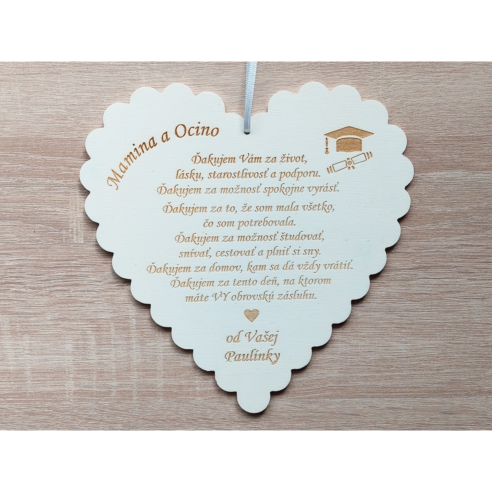 Wooden heart thank you for graduation 20cm