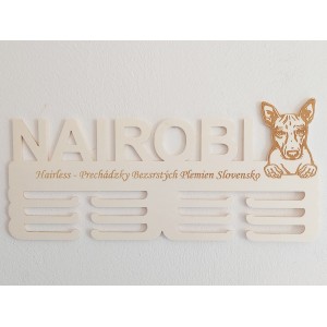 Wooden medal holder with laser engraving 45cm breed American hairless terrier 2