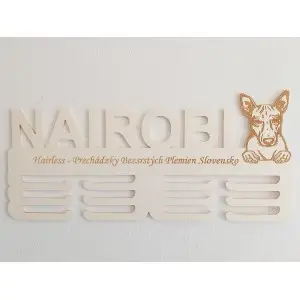 Wooden medal holder with laser engraving 45cm breed American hairless terrier 2