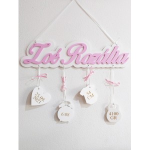 Wooden name with background and details on DOUBLE NAME