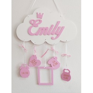 Wooden name with data, gray-purple color | LYMFY.sk | Name with birth data - name on the wall