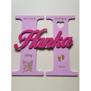 Wooden letter with name and data approx. 30 cm - Hanka