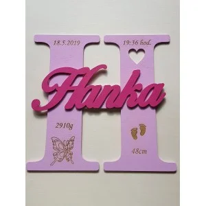 Wooden letter with name and details approx 30cm - Hanka