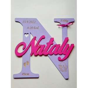 Wooden letter with name and details about 30cm - Nataly