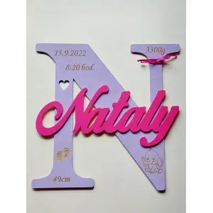 Wooden letter with name and details about 30cm - Nataly
