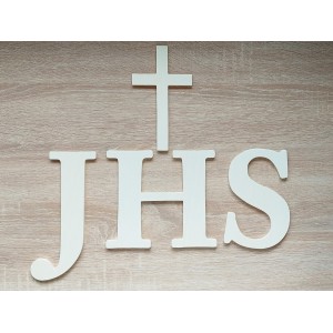 Drevený kresťanský nápis - JHS a krížik šírka 42cm