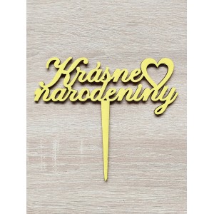 Wooden stake Beautiful birthday and heart width 15cm painted - yellow