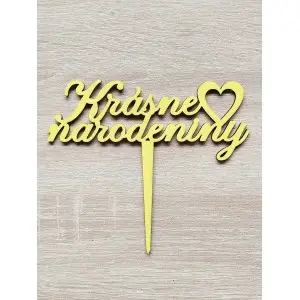 Wooden stake Beautiful birthday and heart width 15cm painted - yellow