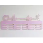 Drevený vešiak na medaily maľovaný 55cm SRDCE PULZ BEH