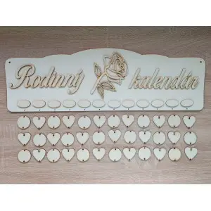 Wooden family calendar type B with the inscription "Family Calendar" ROSE
