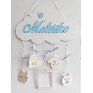 Birth details on a 35cm name cloud