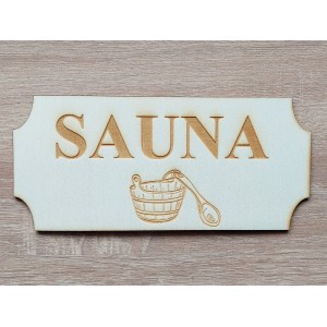 Aufschrift „Sauna“ mit einem Bild, 20 cm lasergraviert auf einer Tafel