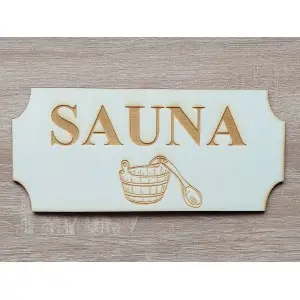 Nápis Sauna s obrázkom 20cm laserovaný na tabuľke